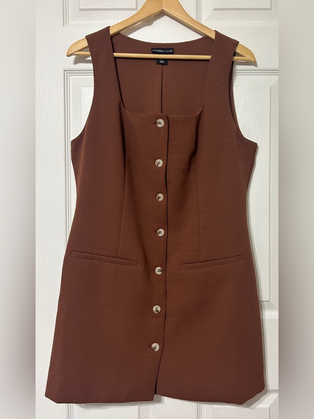 Sincerely Jules Brown Sleeveless Mini Dress Button Front Square Neck Women’s XL